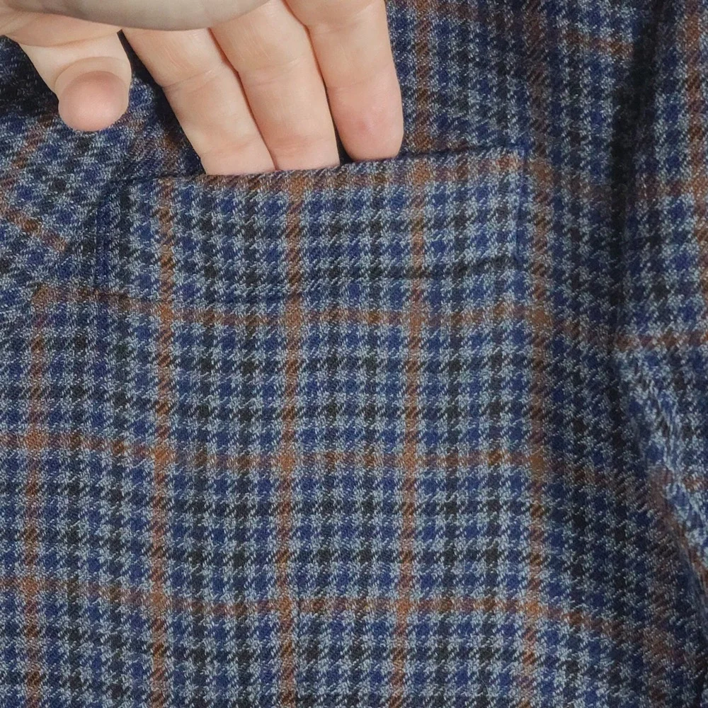 Merino Wool Plaid Blazer Mens 44S Dark Academia Classic Fit Navy Sport Coat